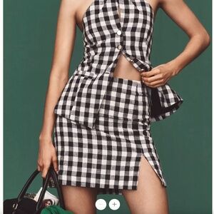 Maeve Anthropologie Linen Blend Gingham Mini Skirt Black White NWT S $98